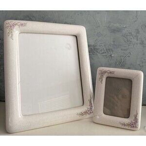 Vintage Hallmark Crackle Floral Rose Rectangle Frame Ceramic Set Cottage 8X10